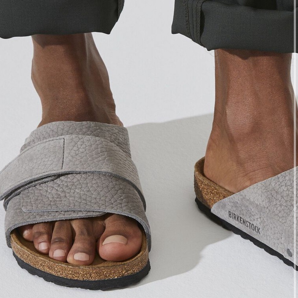 Birkenstock Kyoto Nubuck Leather Slides - Desert Buck Whale Gray